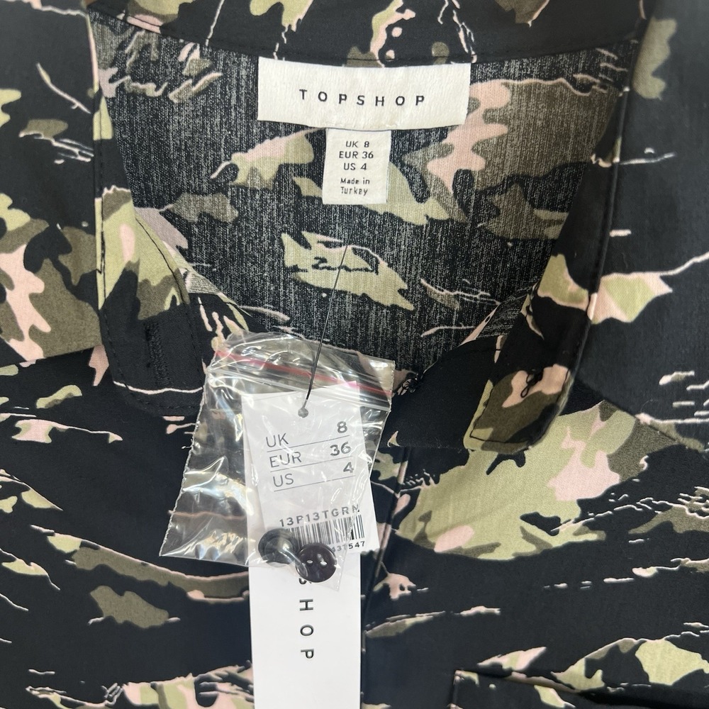 Topshop Oversized Camo Long Sleeve Button Down Shirt Size 4 Green NEW - Picture 9 of 14